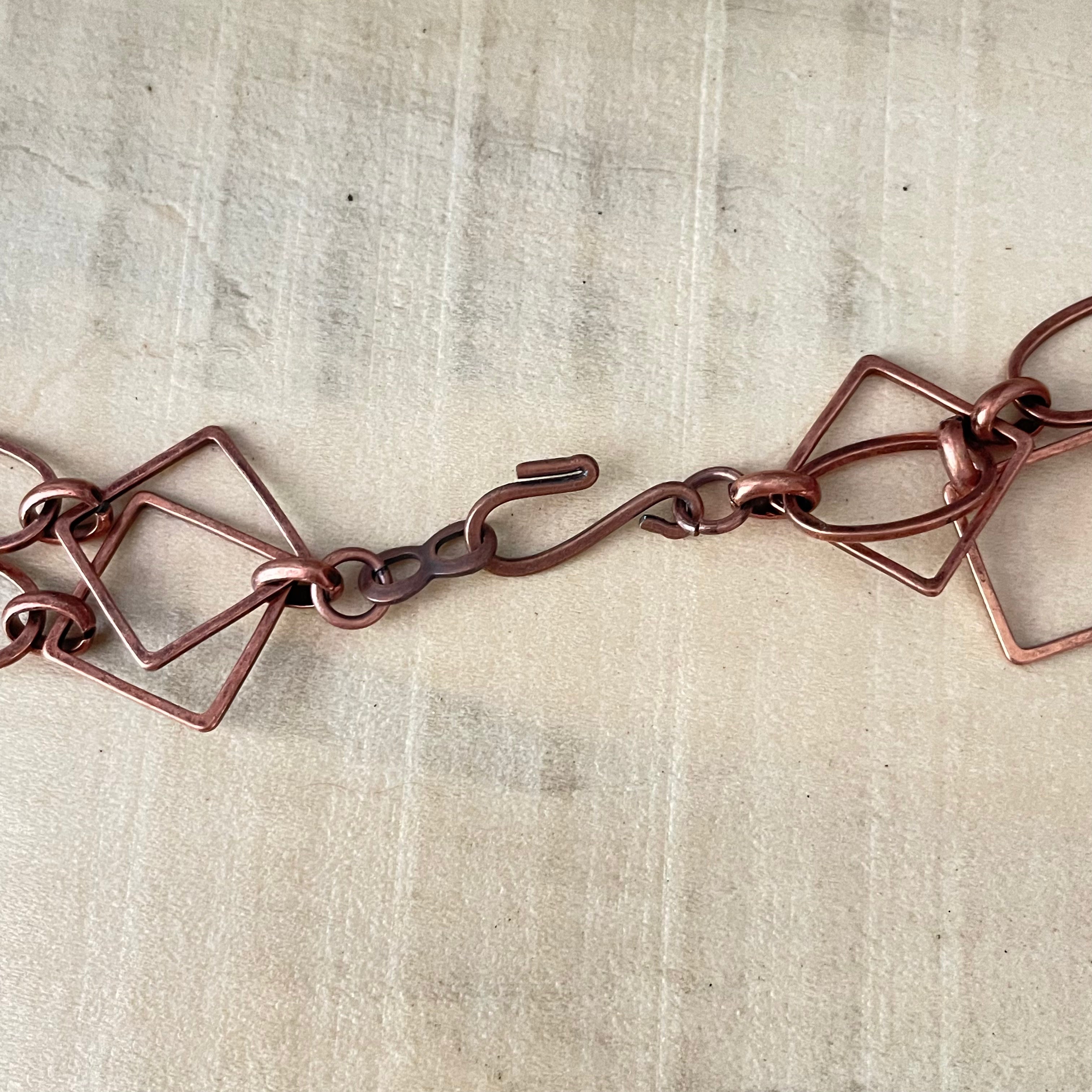 Layered Geometric Copper Chain & Ivory Turtle Necklace 27" Coastal Statement Large Link