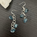 Speckled Clear Blue Glass & Chain Dangle Earrings 2” Boho Layered Translucent Women Gift Everyday Fashion Handmade Jewelry