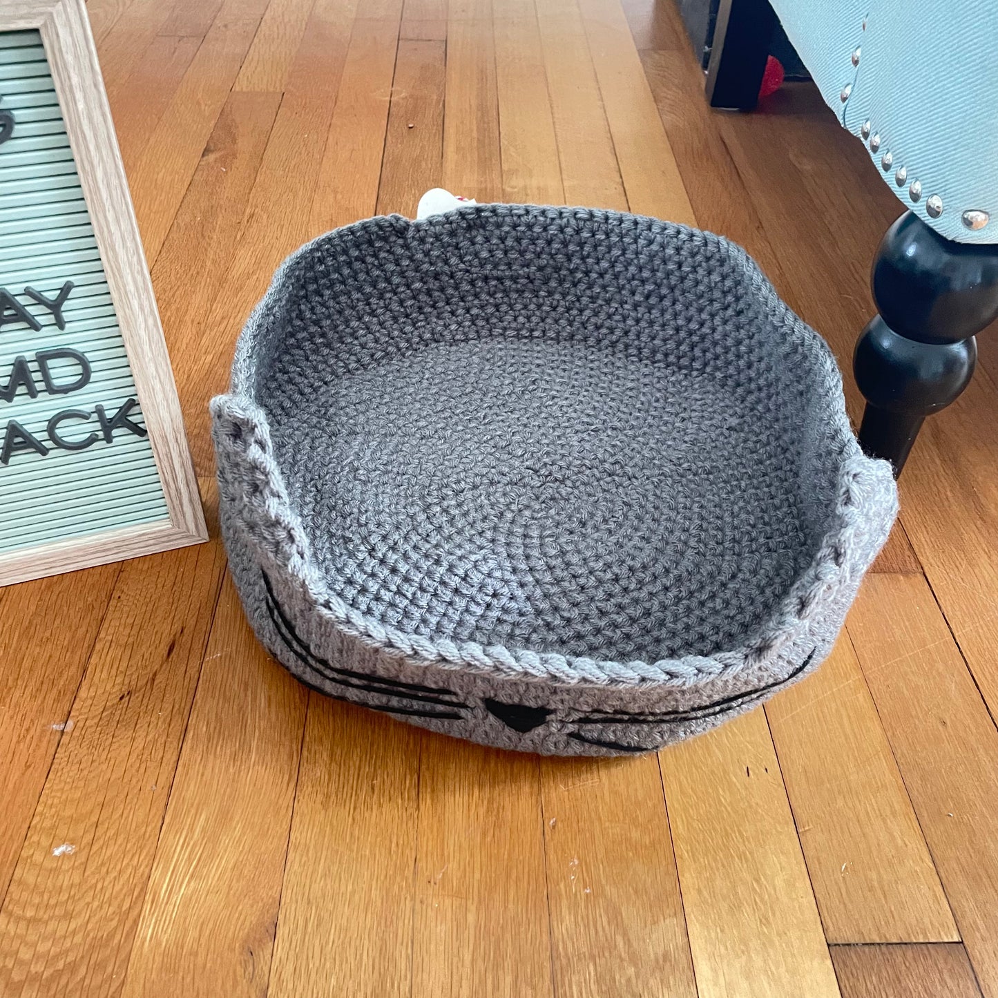Medium Cat Bed in Gray & Black Nose 13.5" Hand Crocheted Pet Furbaby Gift Cat Mom Dad