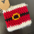 Santa Belt Fuzzy Trim Single Cup Coffee Tea Cozy Crochet Drink Sleeve Reusable Recycle Koozie Accessory