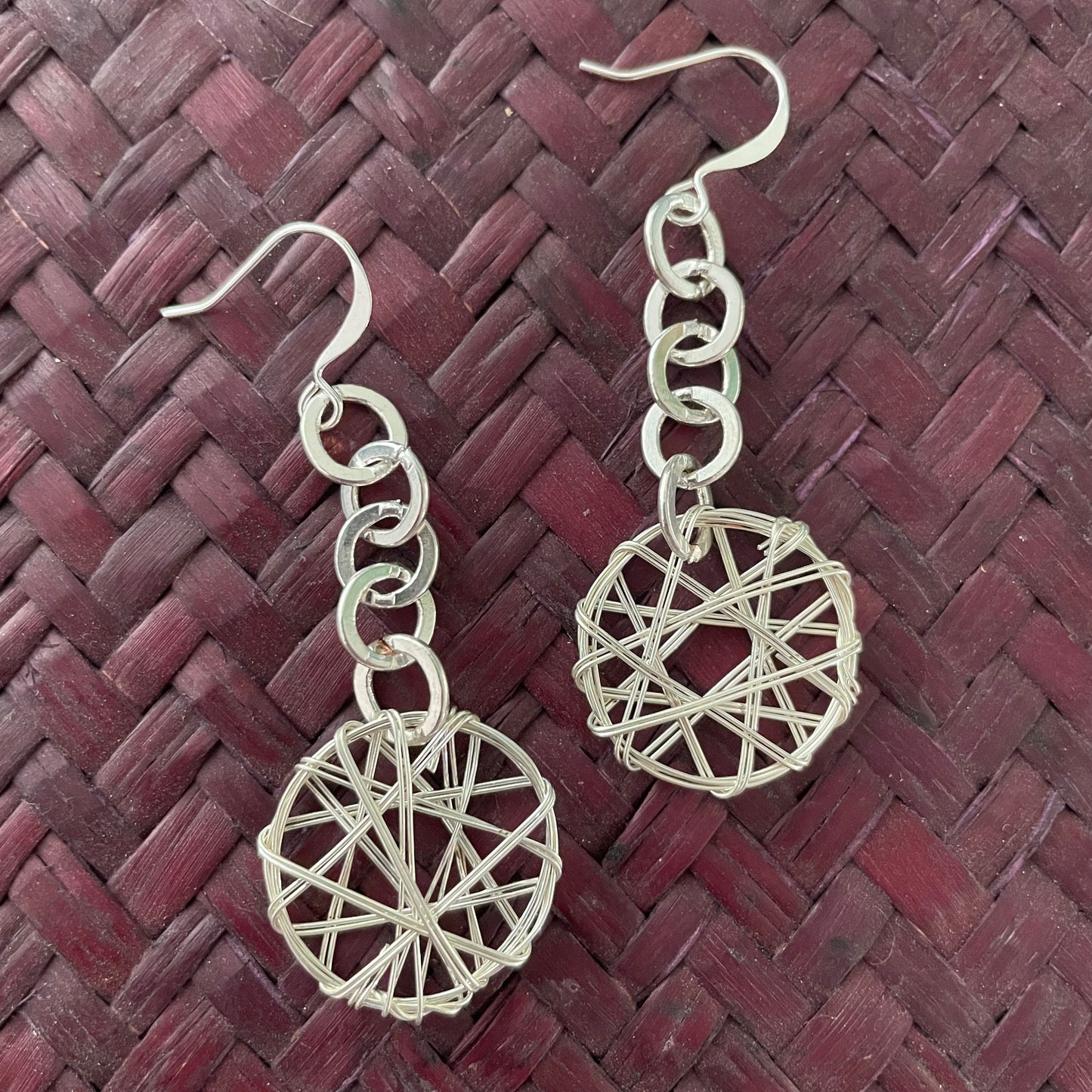 Wire Wrapped Pendant Dangle Earrings 2.25” Geometric Chain Bohemian Boho Women Gift Everyday Fashion Handmade Jewelry