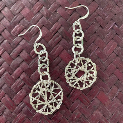 Wire Wrapped Pendant Dangle Earrings 2.25” Geometric Chain Bohemian Boho Women Gift Everyday Fashion Handmade Jewelry