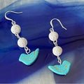 Round Lava Stone & Bird Drop Earrings 2.25” Pastel Blue White Coastal Spring Summer Vacation Women Gift Everyday Fashion Handmade Jewelry