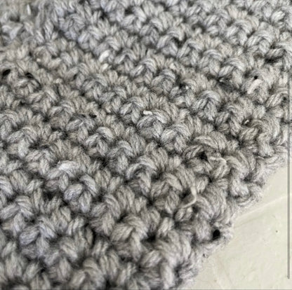 Texting Tech Wrist Warmers Gray Speckled Tweed Crochet Knit Spring Fall Winter Writing Gaming Fingerless Gloves Grey