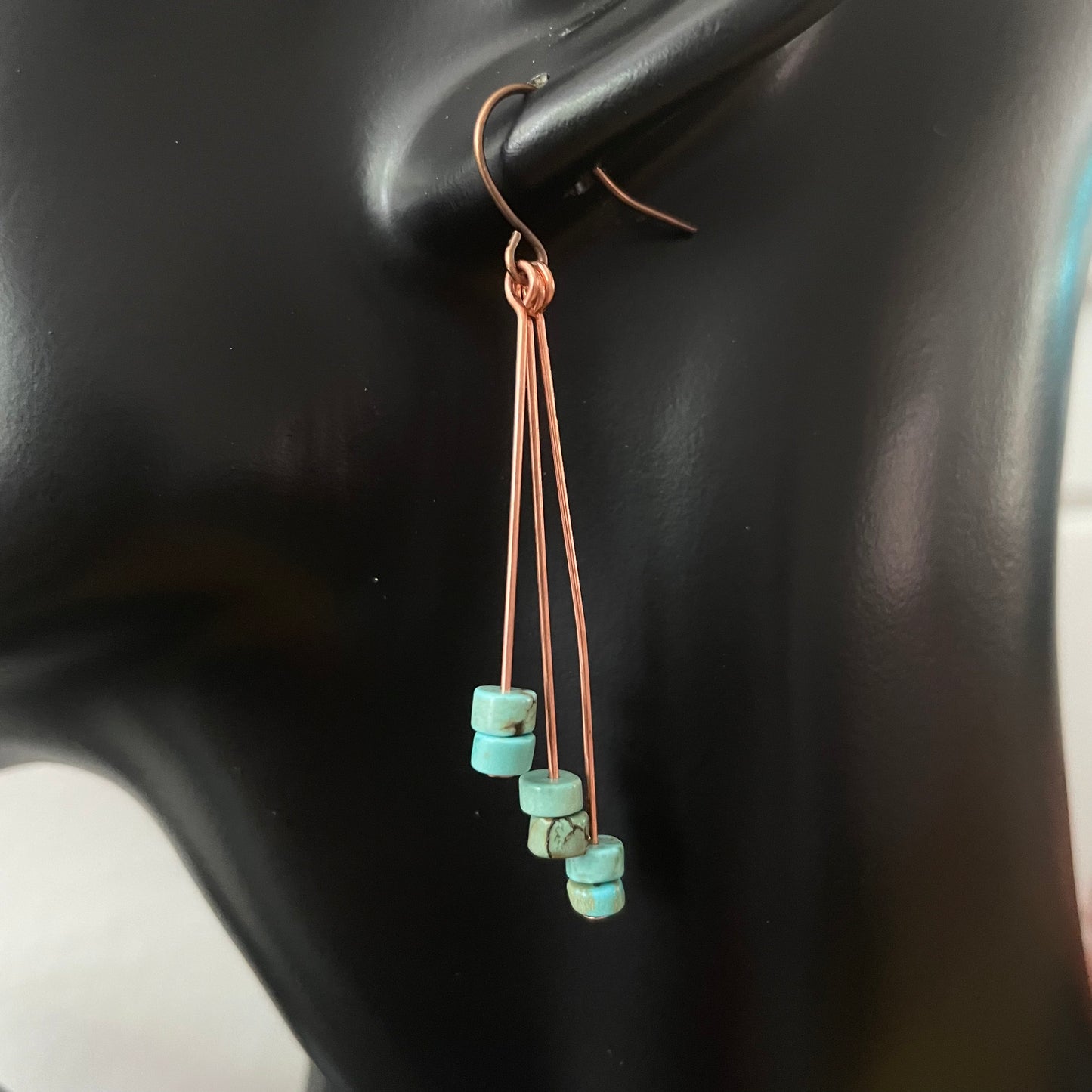 Mini Turquoise Disc & Copper Firework Dangle Earrings 2" Western Southwest Nashville