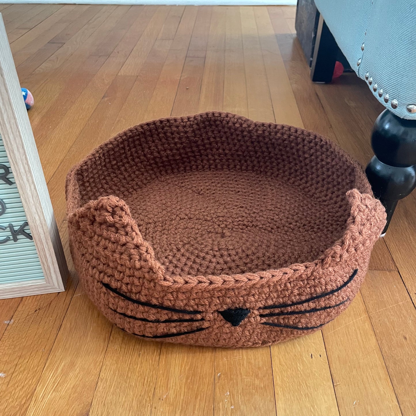 Medium Cat Bed in Copper & Black Nose 14" Hand Crocheted Pet Furbaby Gift Cat Mom Dad