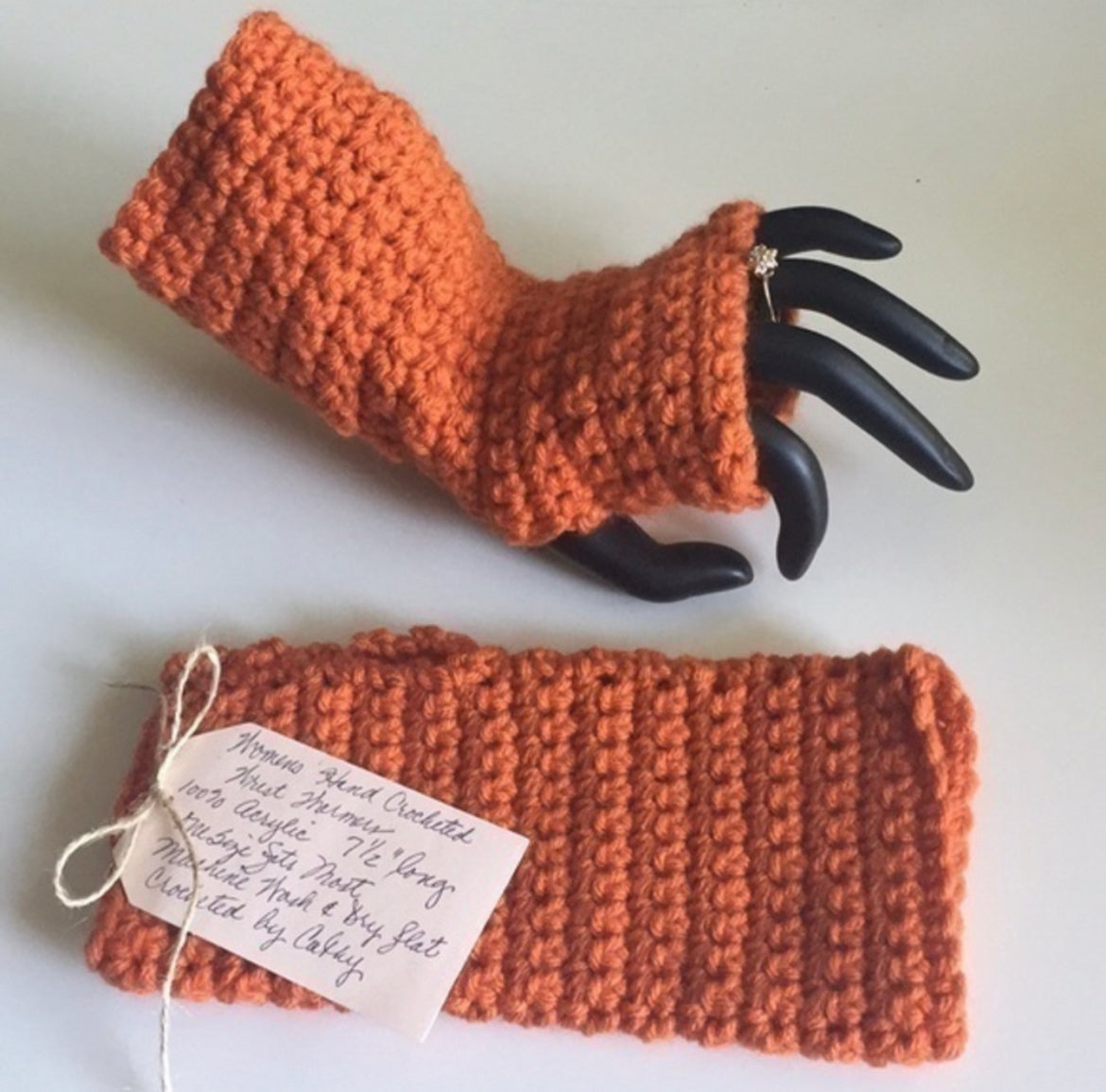 Gaming Texting Fingerless Gloves Rust Orange Crochet Knit Fall Winter Writing Tech Wrist Warmers Pumpkin