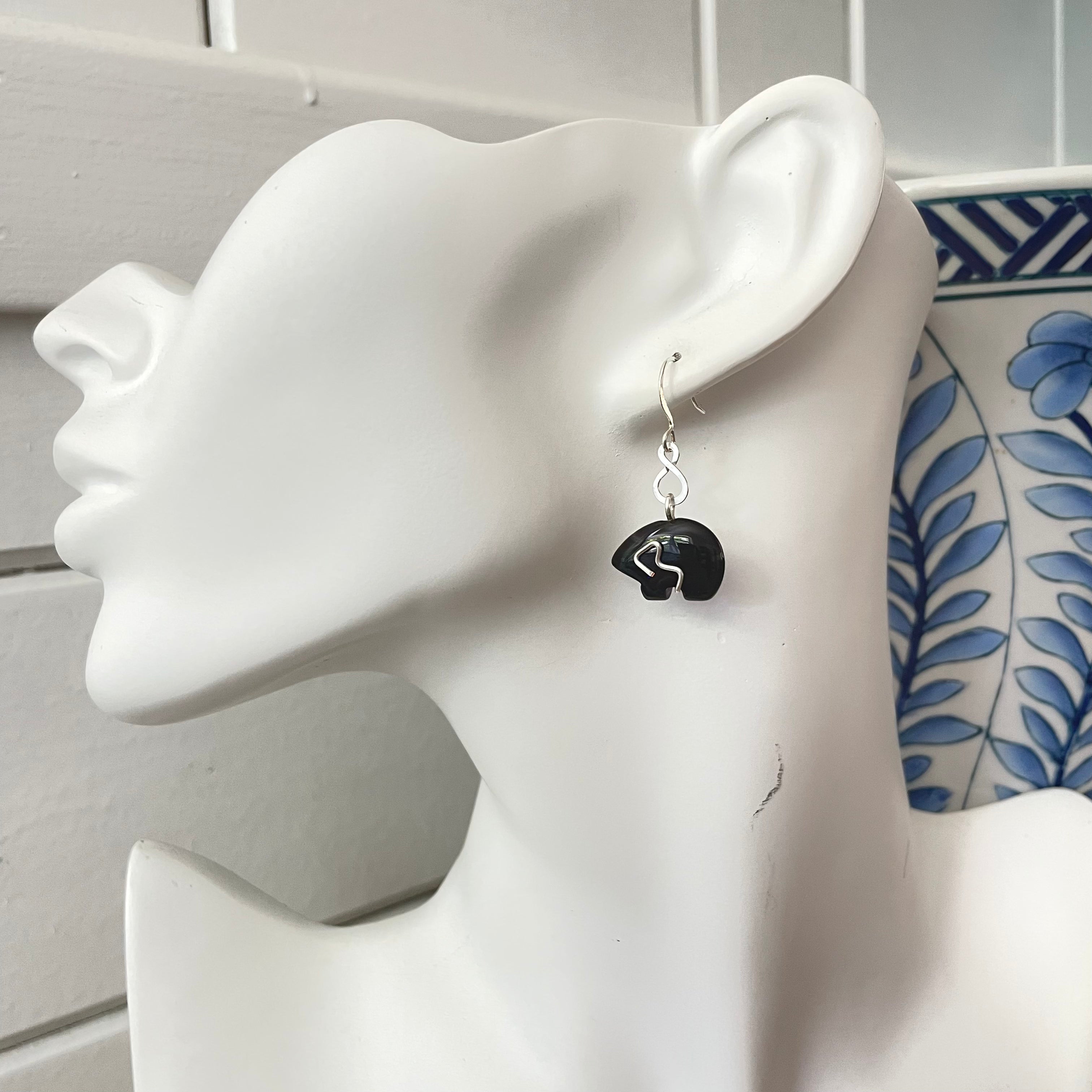 Hand-wrapped Black Agate Bear Earrings 1.5" Wire Accent Boho Women Gift Everyday Fashion Handmade Jewelry