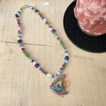 Colorful Glass Fish & Chunky Millefiori Bead Necklace 20.5" Coastal Bold Ocean