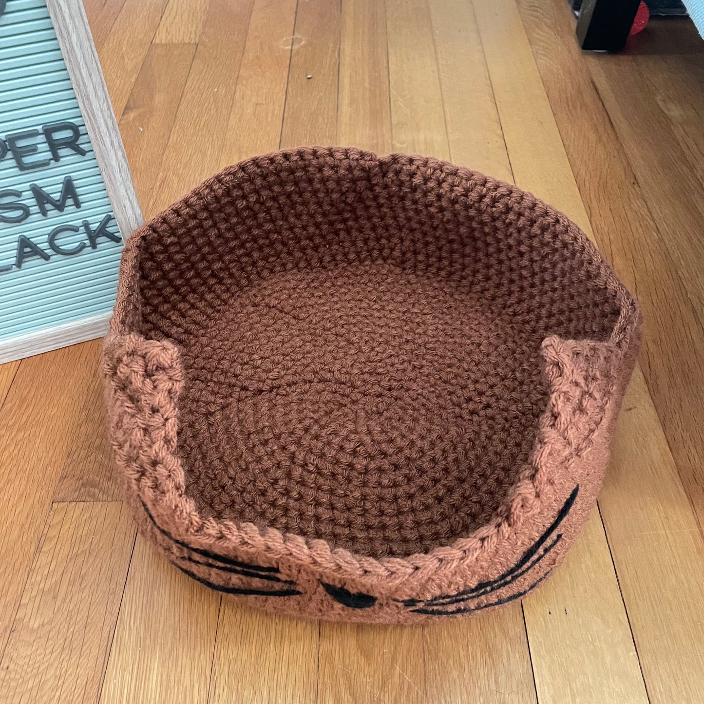 Small Cat Bed in Copper & Black Nose 11.5" Hand Crocheted Pet Furbaby Gift Cat Mom Dad