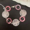 Chunky Rose Quartz & Pastel Pink Shell Bracelet 8.75" Geometric 2 Tone Beach Resort