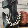 Layered Teardrop Shell Statement Necklace 22.5" Ivory Cream Black Coastal Resort Drama