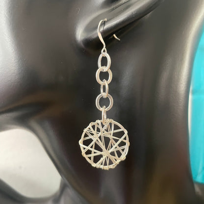 Wire Wrapped Pendant Dangle Earrings 2.25” Geometric Chain Bohemian Boho Women Gift Everyday Fashion Handmade Jewelry