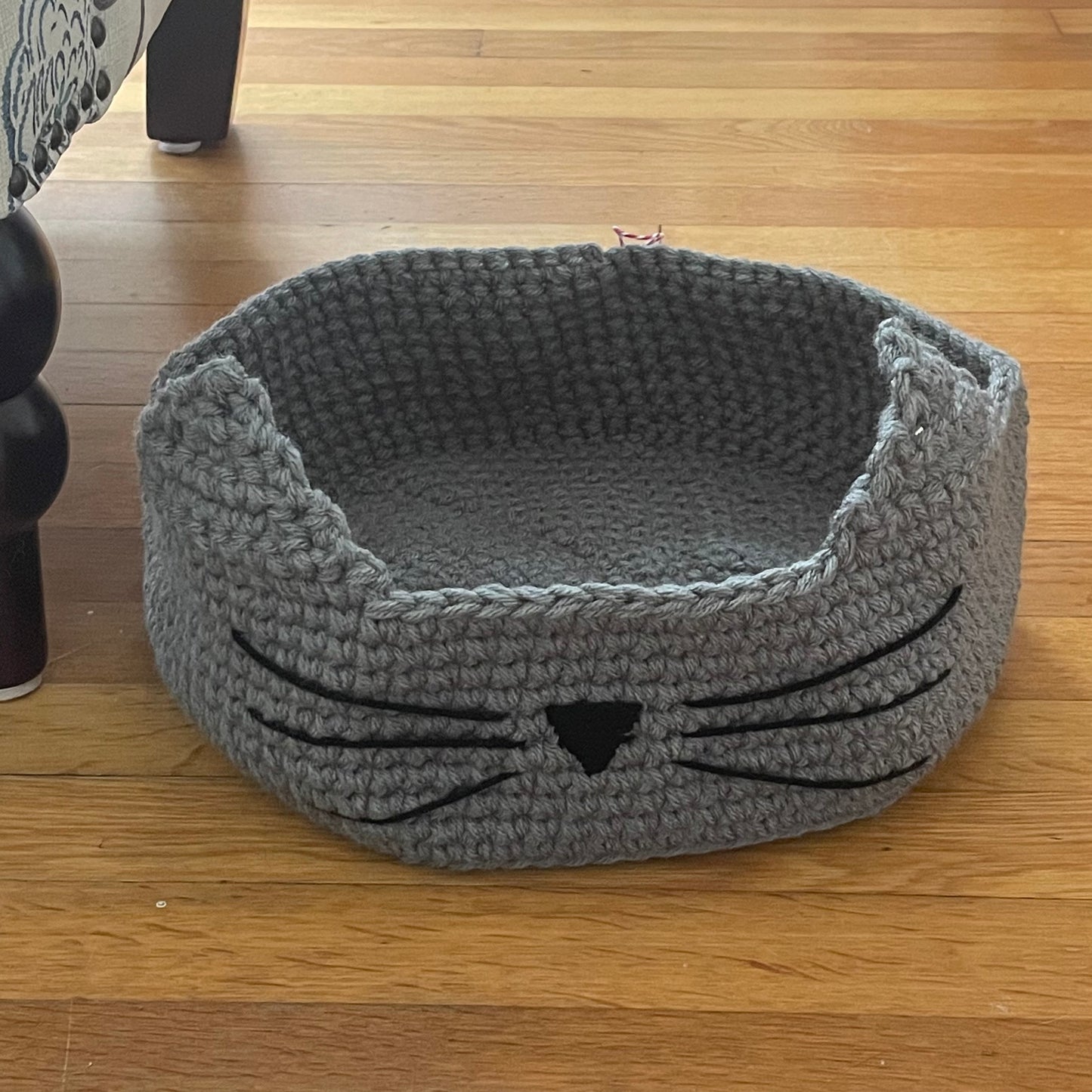 Small Cat Bed in Gray & Black Nose 11.5" Hand Crocheted Pet Furbaby Gift Cat Mom Dad