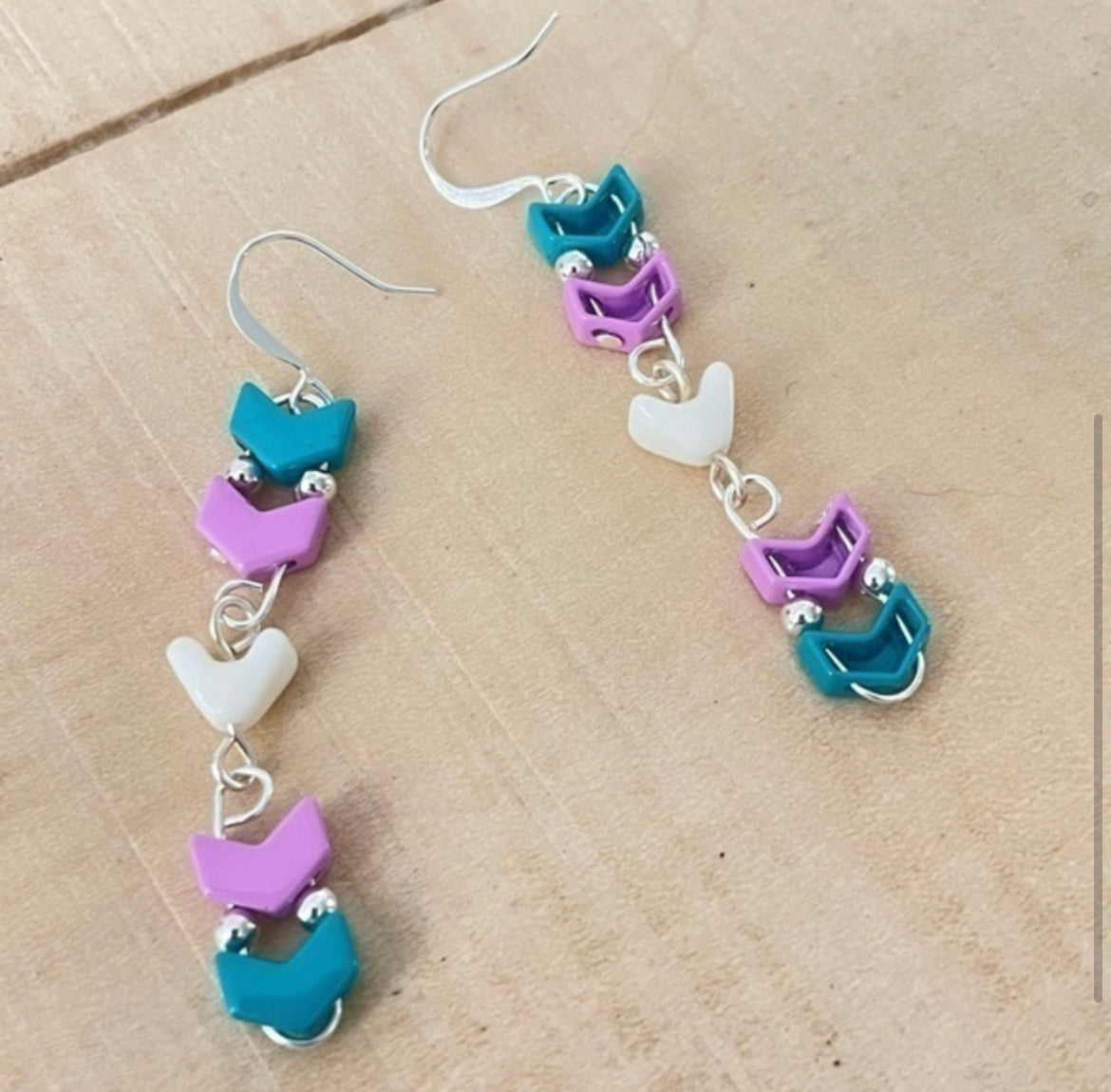 Trans Flag Metal Chevron Drop Earrings 2.5" Blue-Green Pink Cream LGBTQIA Pride Colorful Transgender Ally