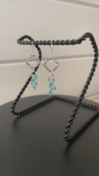 Textured Dangle Earrings Hand Crafted Geometric Light Blue Silver Women Gift Everyday Fashion Handmade Jewelry