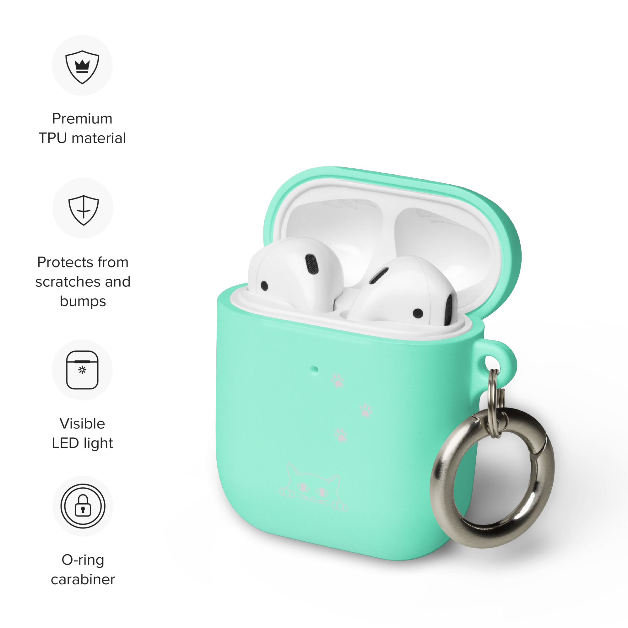 Peek-a-boo Cat Pawprint | Case for AirPods® & AirPods® Pro Protective Rubber Women Teens Girls Cute Kitty Apple Cover Keychain Compatible