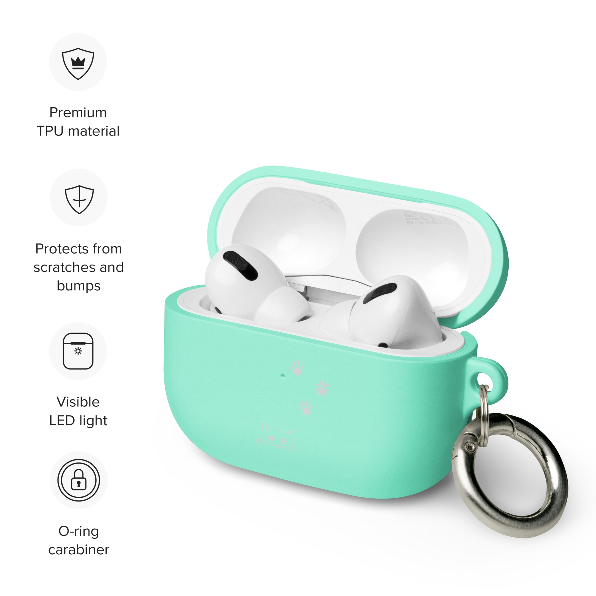 Peek-a-boo Cat Pawprint | Case for AirPods® & AirPods® Pro Protective Rubber Women Teens Girls Cute Kitty Apple Cover Keychain Compatible