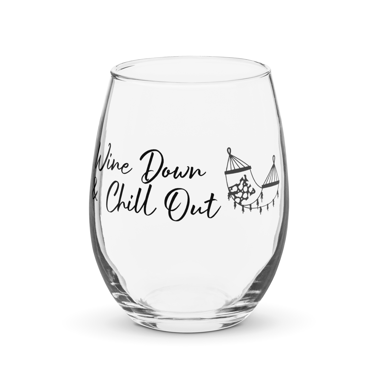 Wine Down & Chill Out Stemless Wine Glass Hammock Design for Women Friends Girlfriend Coworker Girl's Night Funny Saying Gift 15 Oz