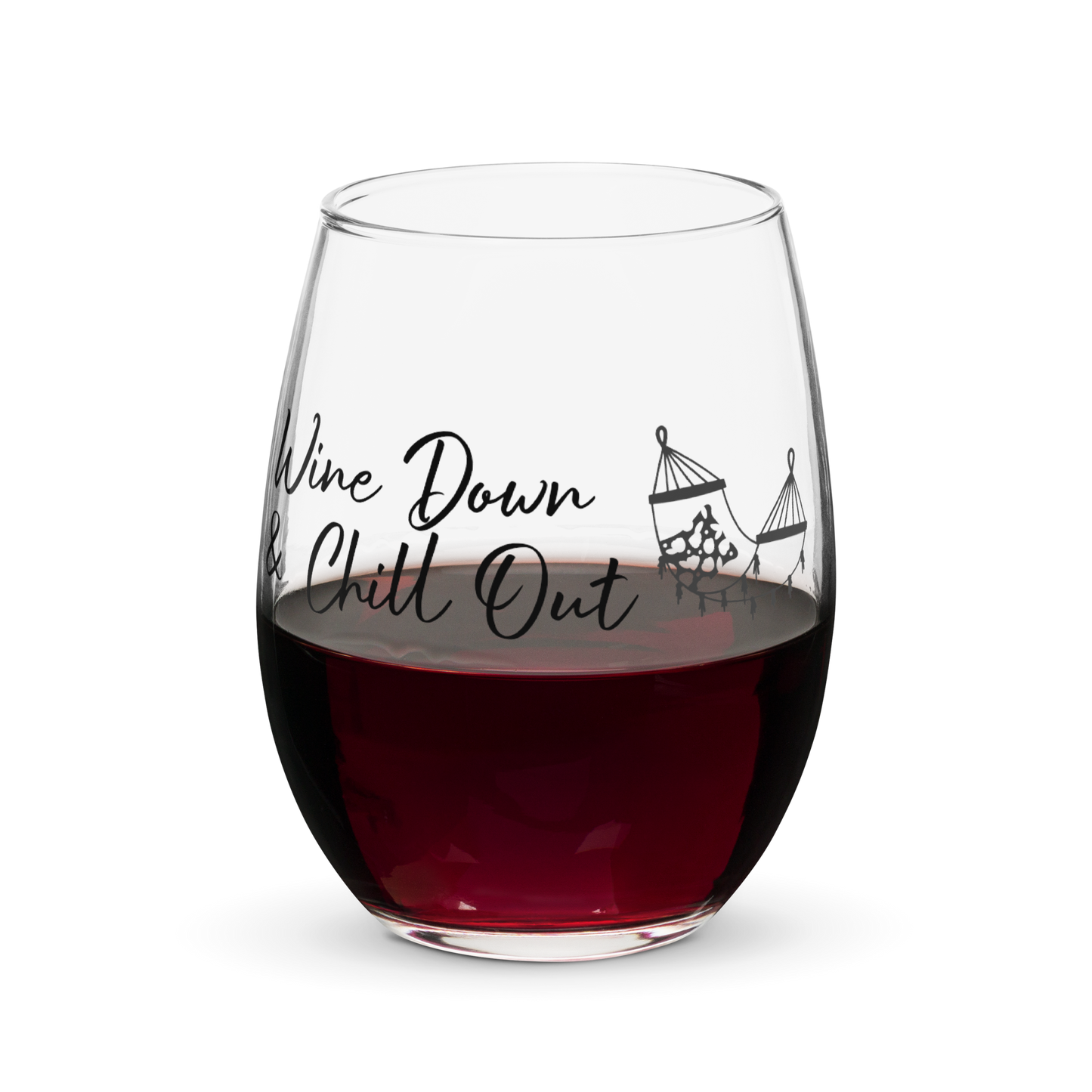 Wine Down & Chill Out Stemless Wine Glass Hammock Design for Women Friends Girlfriend Coworker Girl's Night Funny Saying Gift 15 Oz