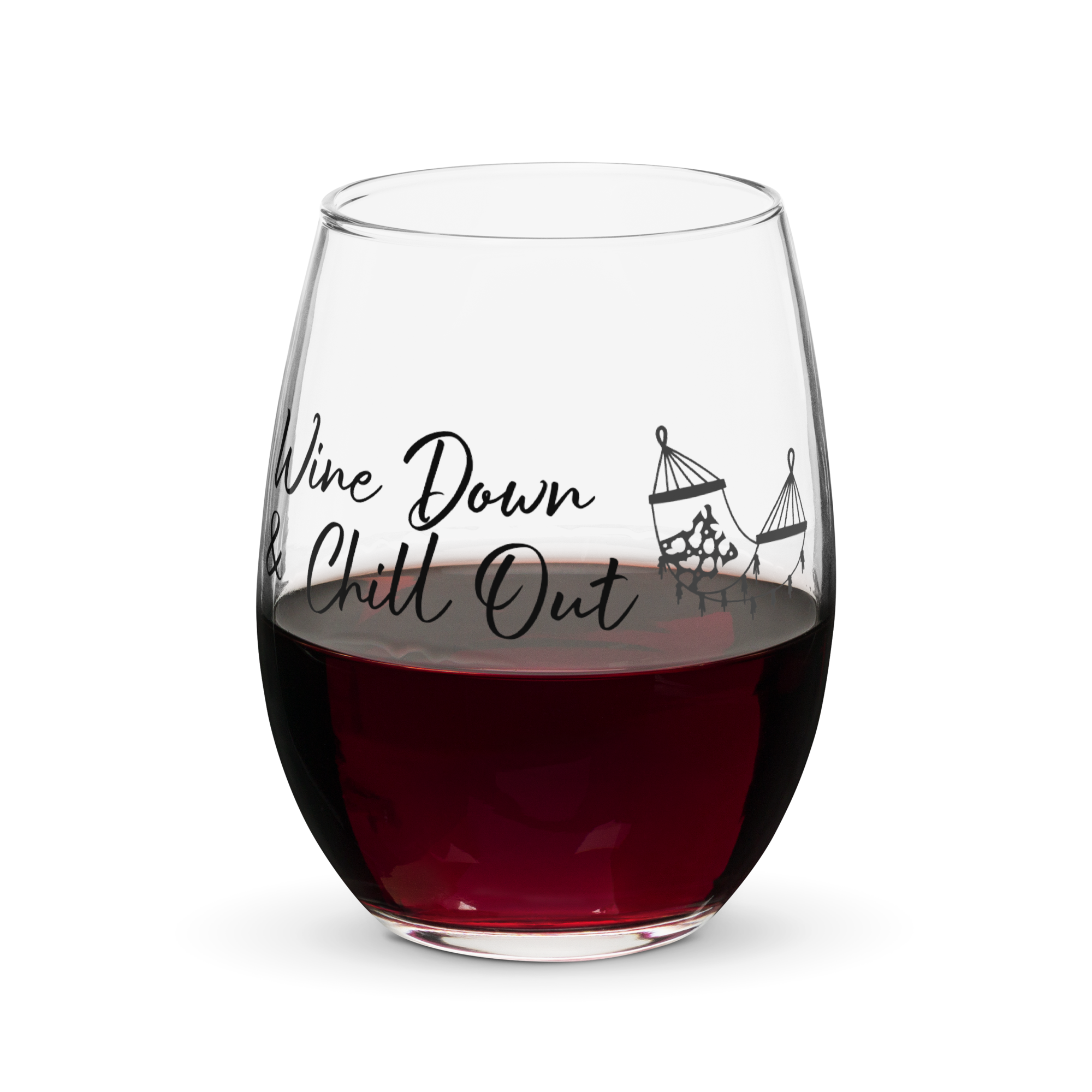Wine Down Chill Out | Stemless Wine Glass Hammock Design for Friends Girlfriend Coworker Girl's Night Funny Saying Gift 15 Oz Gift Idea