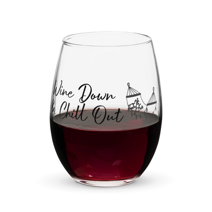 Wine Down & Chill Out Stemless Wine Glass Hammock Design for Women Friends Girlfriend Coworker Girl's Night Funny Saying Gift 15 Oz