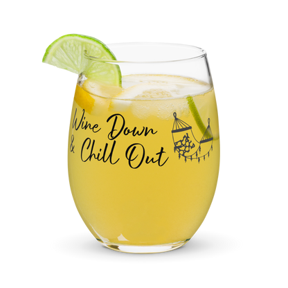 Wine Down & Chill Out Stemless Wine Glass Hammock Design for Women Friends Girlfriend Coworker Girl's Night Funny Saying Gift 15 Oz