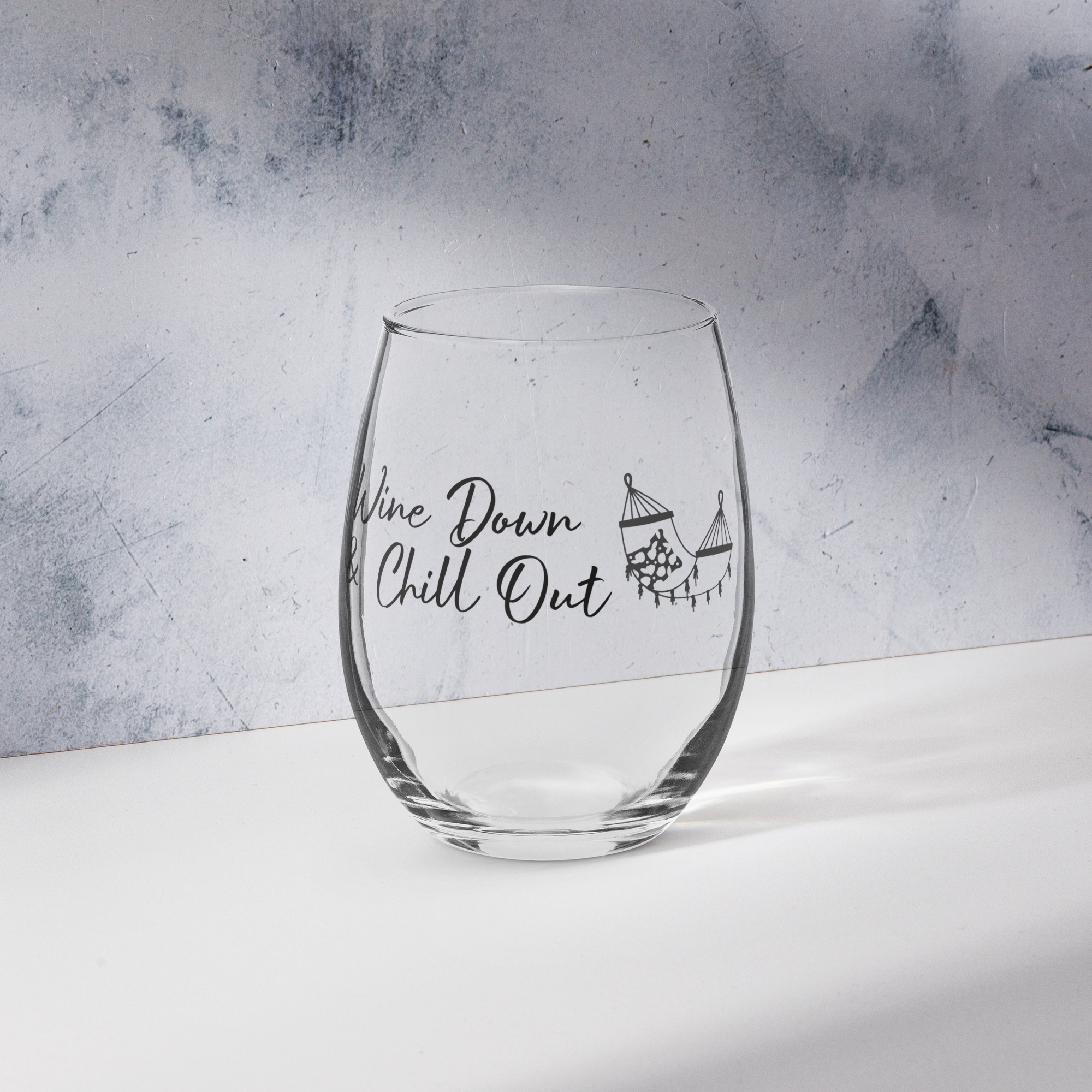 Wine Down Chill Out | Stemless Wine Glass Hammock Design for Friends Girlfriend Coworker Girl's Night Funny Saying Gift 15 Oz Gift Idea