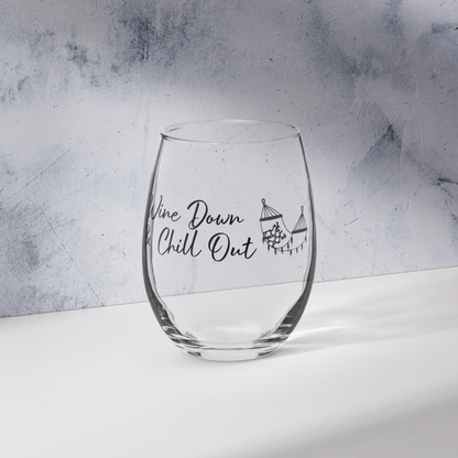 Wine Down & Chill Out Stemless Wine Glass Hammock Design for Women Friends Girlfriend Coworker Girl's Night Funny Saying Gift 15 Oz
