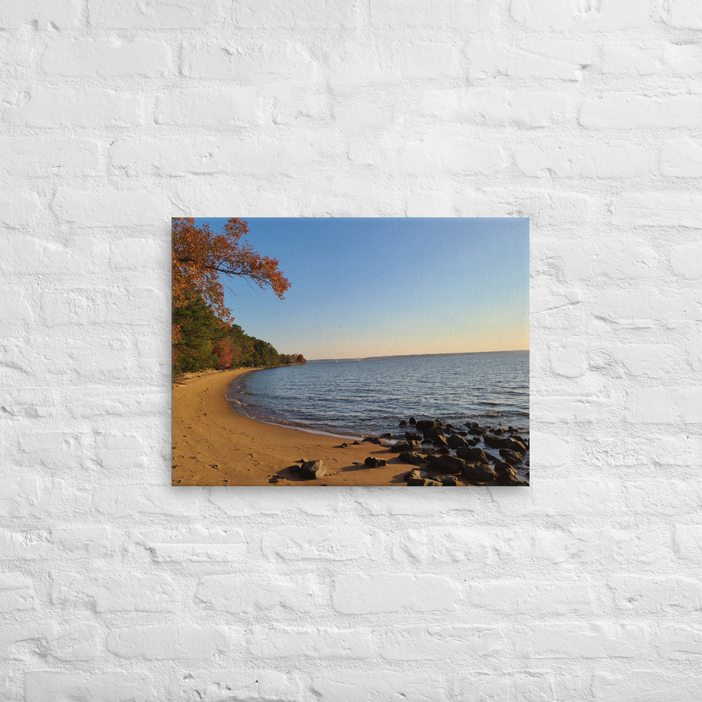 Riverside Beachfront Landscape | Wall Art Thin Canvas Nature Photograph Scenic Photo Picture America Autumn Trees Water