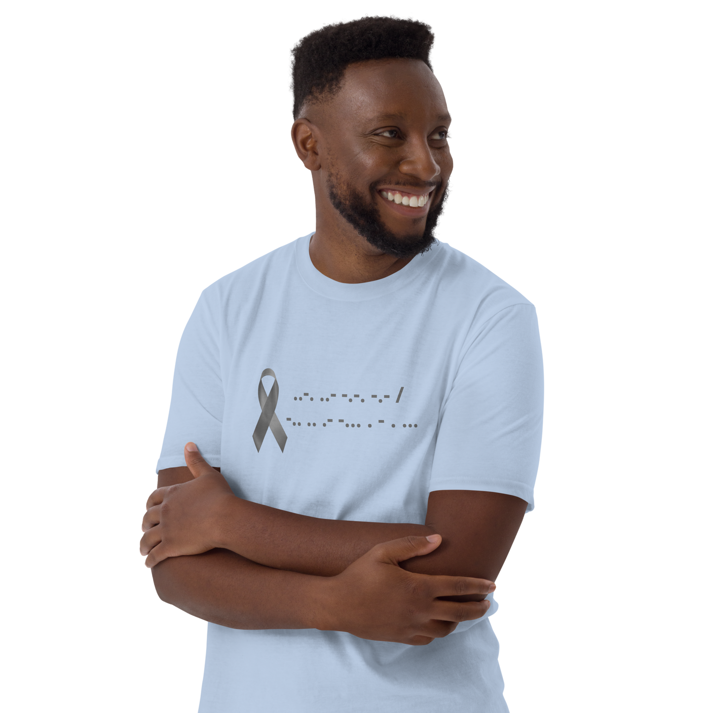 F*ck Diabetes | T-Shirt Morse Code Gray Ribbon Short-Sleeve Unisex Softstyle Cotton Support Awareness Mom Dad Brother Sister Son Daughter