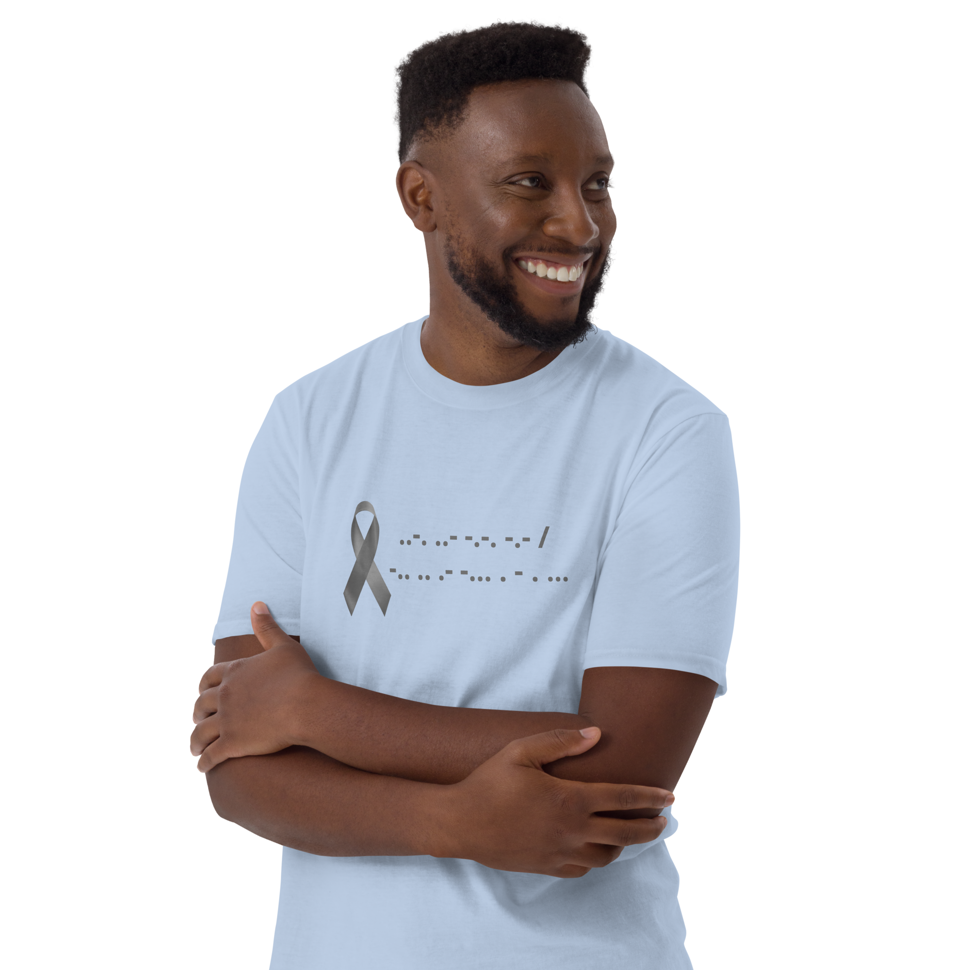 F*ck Diabetes | T-Shirt Morse Code Gray Ribbon Short-Sleeve Unisex Softstyle Cotton Support Awareness Mom Dad Brother Sister Son Daughter
