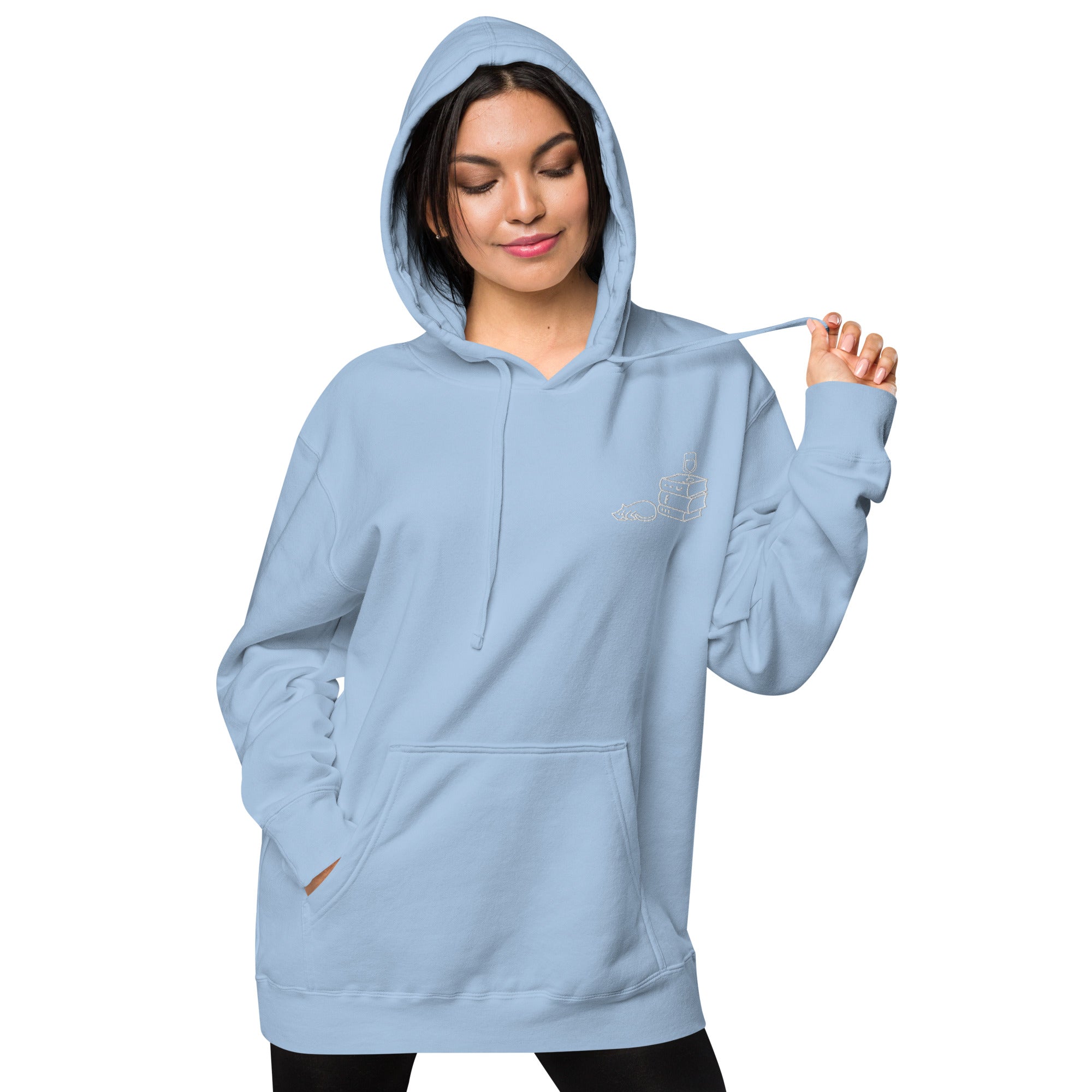 Books Wine Cats | Graphic Hoodie Gender-Neutral Unisex Embroidered Pigment-Dyed Vintage Pocket Style Casual Streetwear Cute Fashion