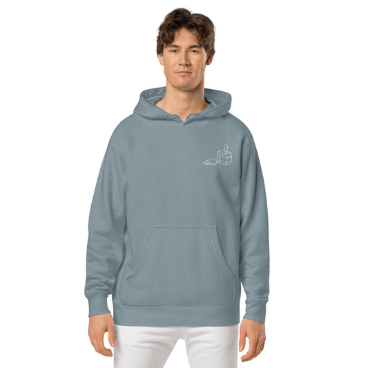 Embroidered Graphic Hoodie Unisex Pigment-Dyed Vintage Pocket Style Casual Streetwear Cute Fashion Books Wine Cats
