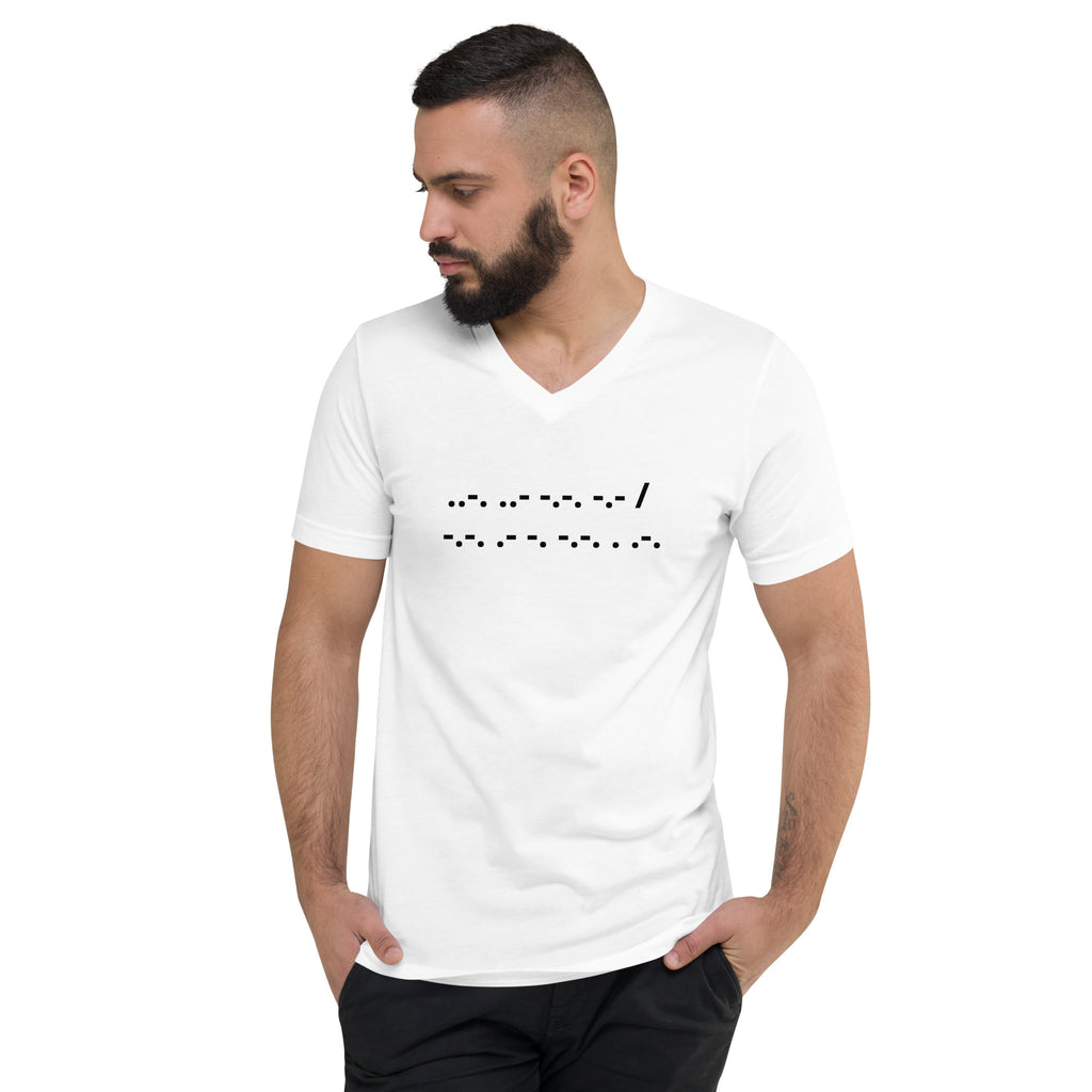 F*ck Cancer | Classic White T-Shirt Morse Code Short-Sleeve Unisex V-Neck Cotton Support Mom Dad Brother Sister Aunt Uncle Wife Husband Son Daughter