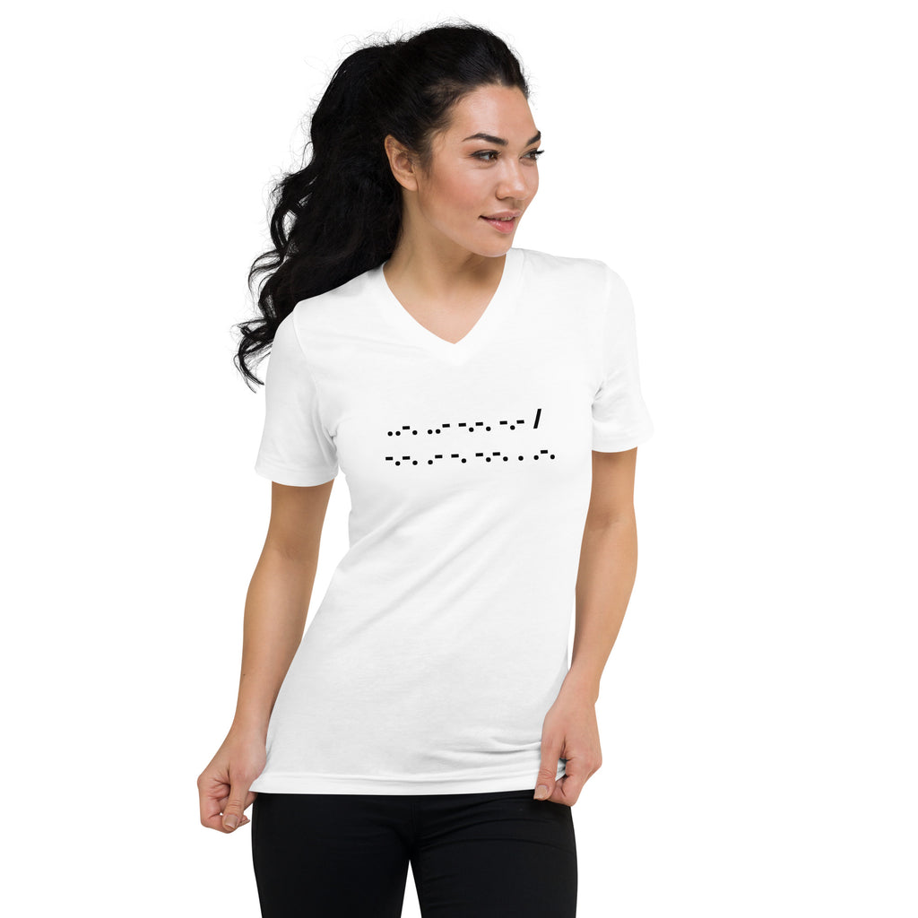 F*ck Cancer | Classic White T-Shirt Morse Code Short-Sleeve Unisex V-Neck Cotton Support Mom Dad Brother Sister Aunt Uncle Wife Husband Son Daughter
