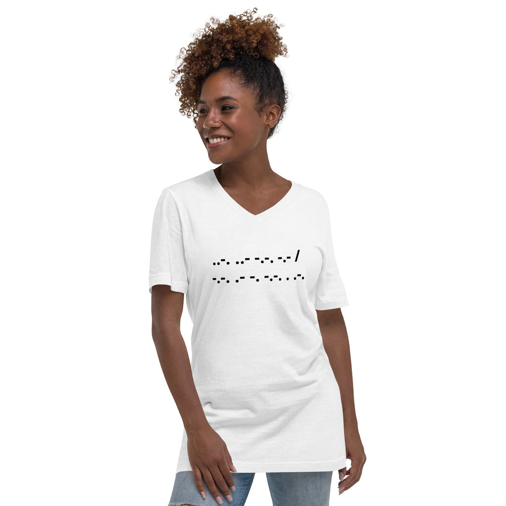 F*ck Cancer | Classic White T-Shirt Morse Code Short-Sleeve Unisex V-Neck Cotton Support Mom Dad Brother Sister Aunt Uncle Wife Husband Son Daughter
