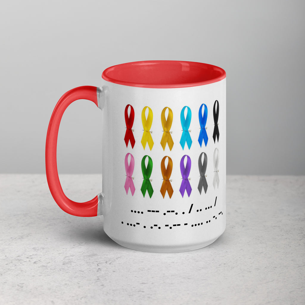 Hope Is Everything | Coffee Mug Colorful Ribbon & Morse Code Tea Hot Drink Gift for Men Women Mom Dad Brother Sister