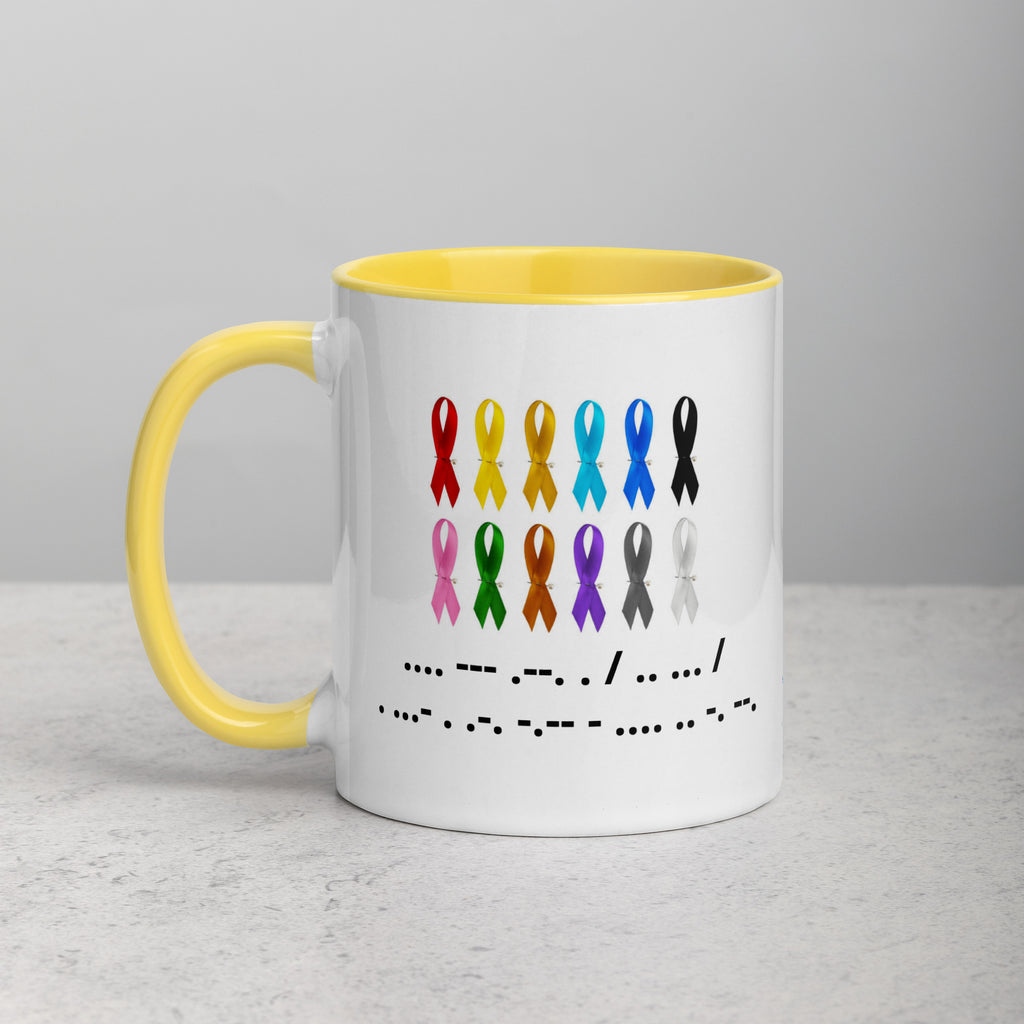 Hope Is Everything | Coffee Mug Colorful Ribbon & Morse Code Tea Hot Drink Gift for Men Women Mom Dad Brother Sister