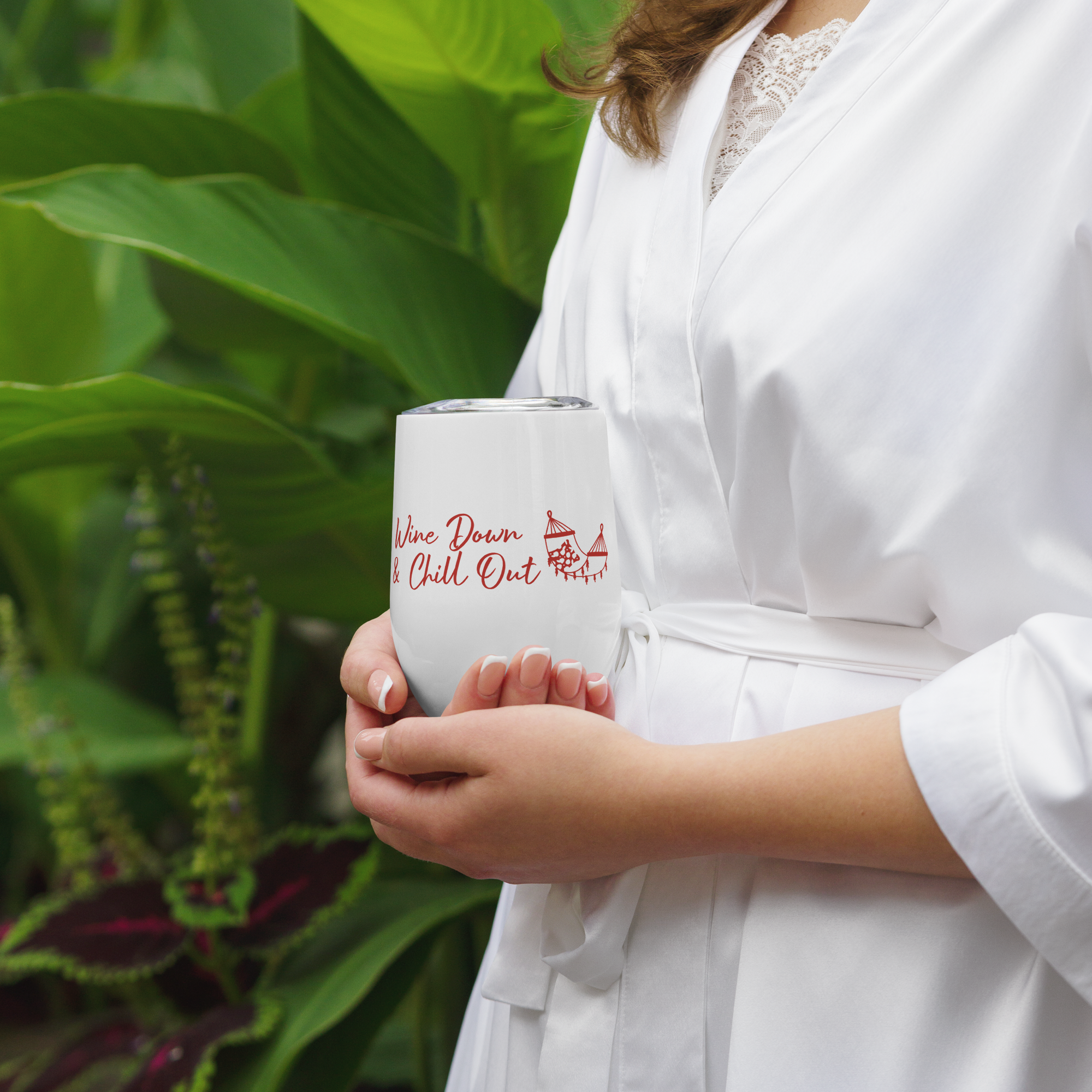 Wine Down Chill Out | Wine Tumbler Hammock Double Walled Cup Stainless Steel Friends Girlfriend Coworker Wine Clubs Funny Saying Gift 12 oz