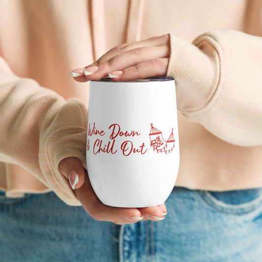 Stainless Steel Wine Tumbler Wine Down Chill Out Hammock Double Walled Cup Women Friends Girlfriend Coworker Wine Clubs Funny Saying Gift 12 oz