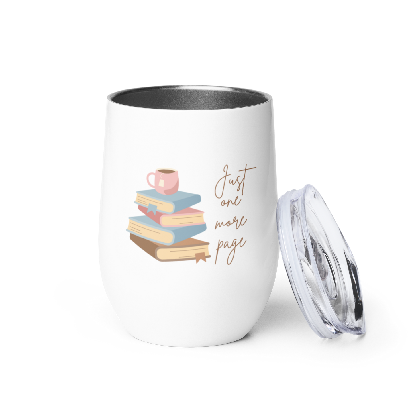 Stainless Steel Wine Tumbler Just One More Page Book Double Walled Cup Women Friends Teachers Coworker Book Clubs Funny Saying Gift 12 oz
