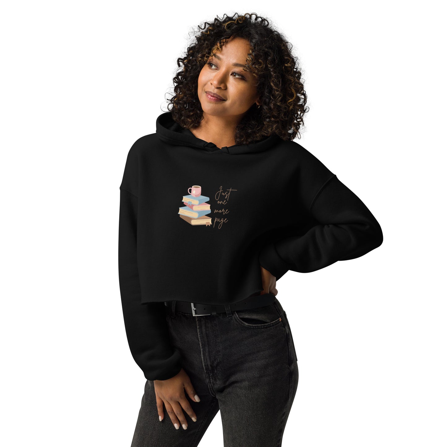 Women's Long Sleeve Pullover Graphic Crop Top Hoodie Sweatshirt Just One More Page Book Lover BookTok Fashion Gift Cozy Ladies Teen Casual
