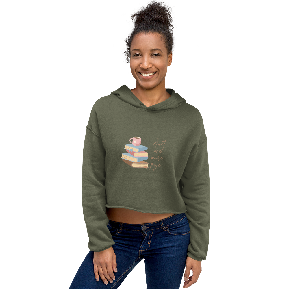 Women's Long Sleeve Pullover Graphic Crop Top Hoodie Sweatshirt Just One More Page Book Lover BookTok Fashion Gift Cozy Ladies Teen Casual