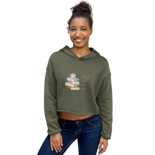 Women's Long Sleeve Pullover Graphic Crop Top Hoodie Sweatshirt Just One More Page Book Lover BookTok Fashion Gift Cozy Ladies Teen Casual