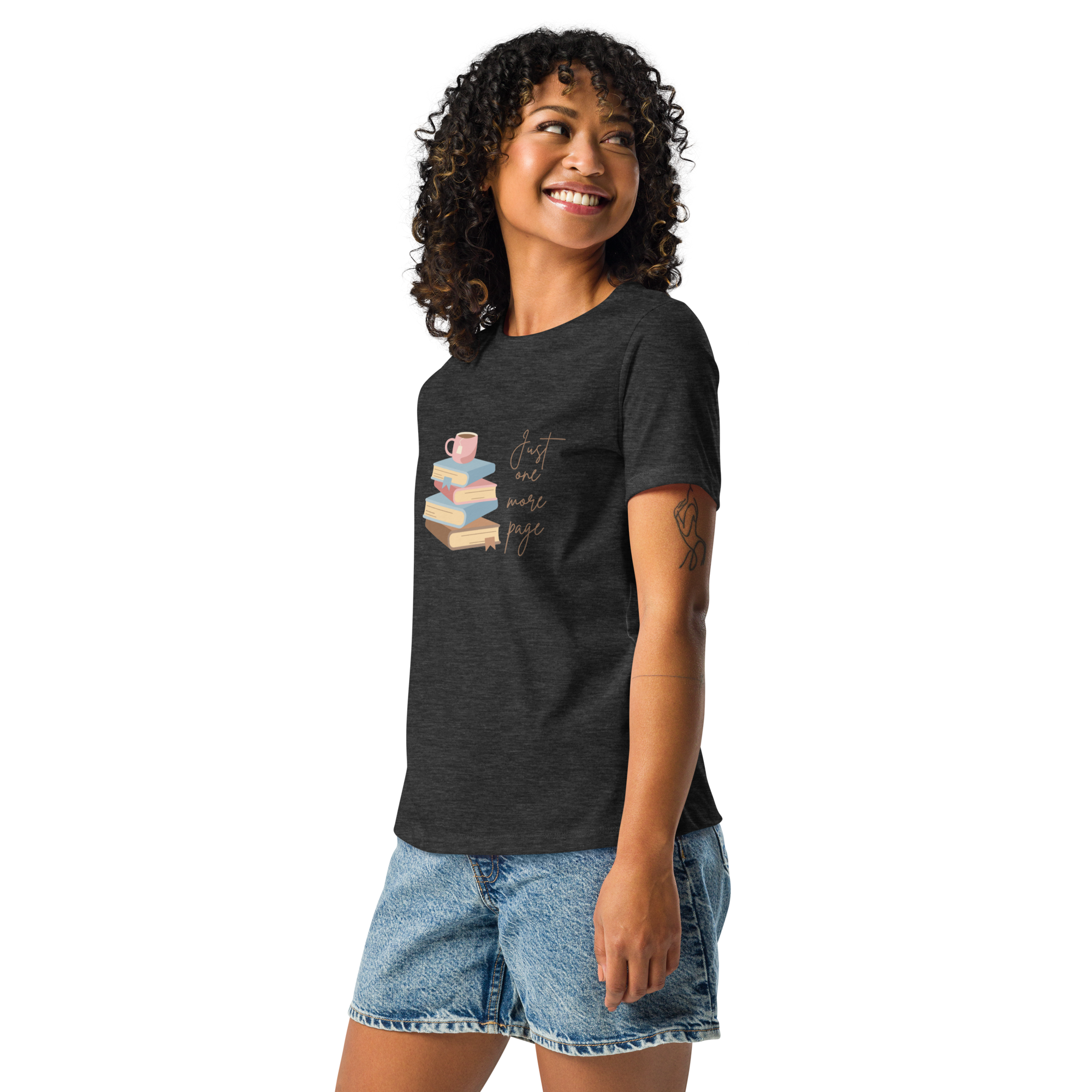 Just One More Page | T-Shirt Soft Women's Short Sleeve Graphic Cotton Book Lovers Ladies Relaxed Fit Top Casual Tee BookTok Cute Funny Teen