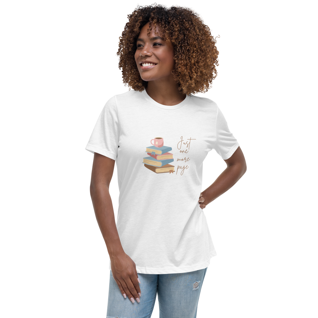 Just One More Page | T-Shirt Soft Women's Short Sleeve Graphic Cotton Book Lovers Ladies Relaxed Fit Top Casual Tee BookTok Cute Funny Teen