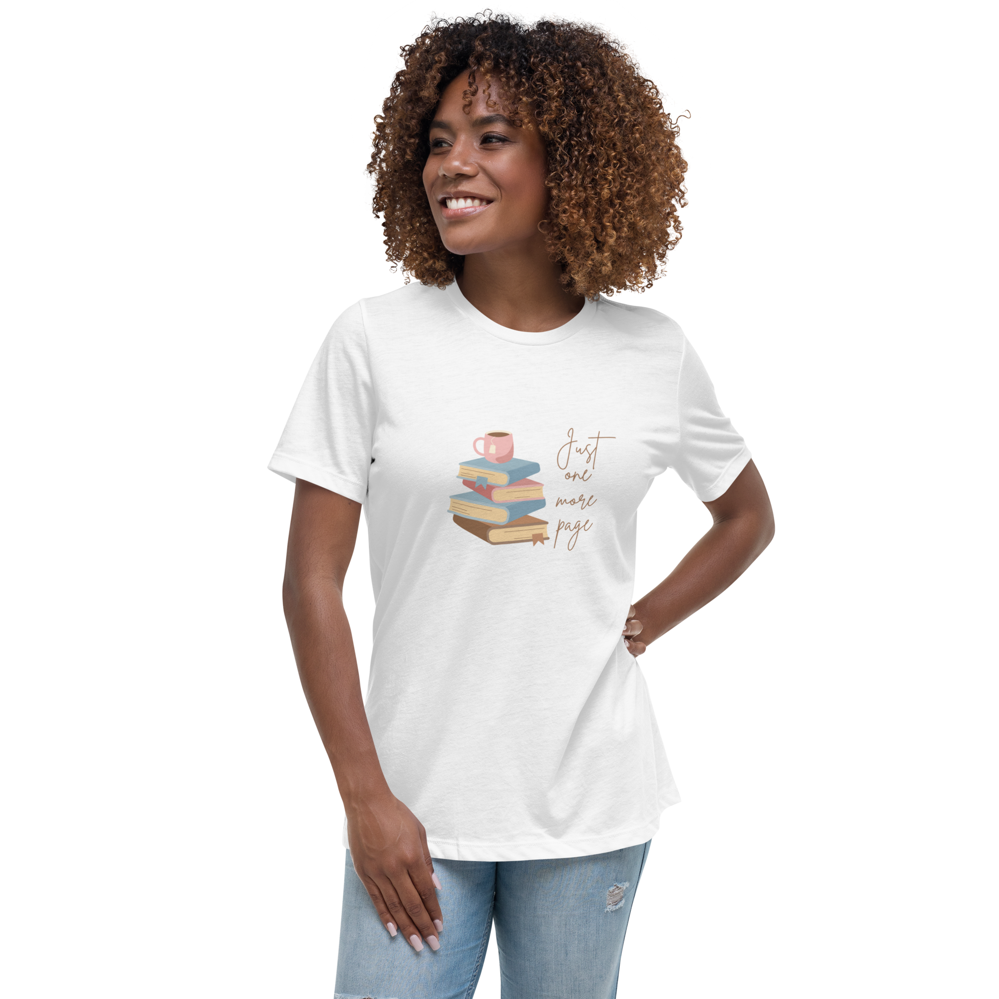 Just One More Page | T-Shirt Soft Women's Short Sleeve Graphic Cotton Book Lovers Ladies Relaxed Fit Top Casual Tee BookTok Cute Funny Teen