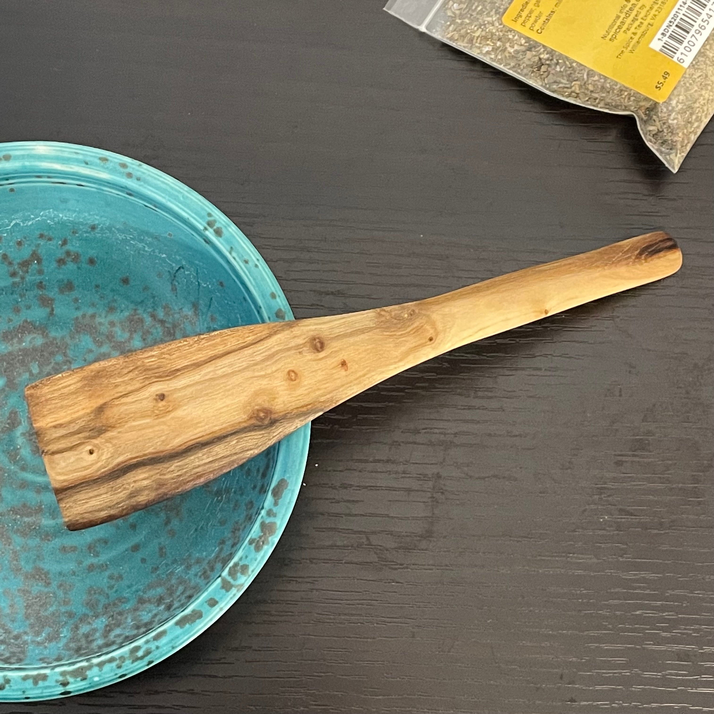 Small Flat Spatula Black Walnut 9" Reclaimed Wood Kitchen Utensil Handmade Pancakes Omelets Eggs