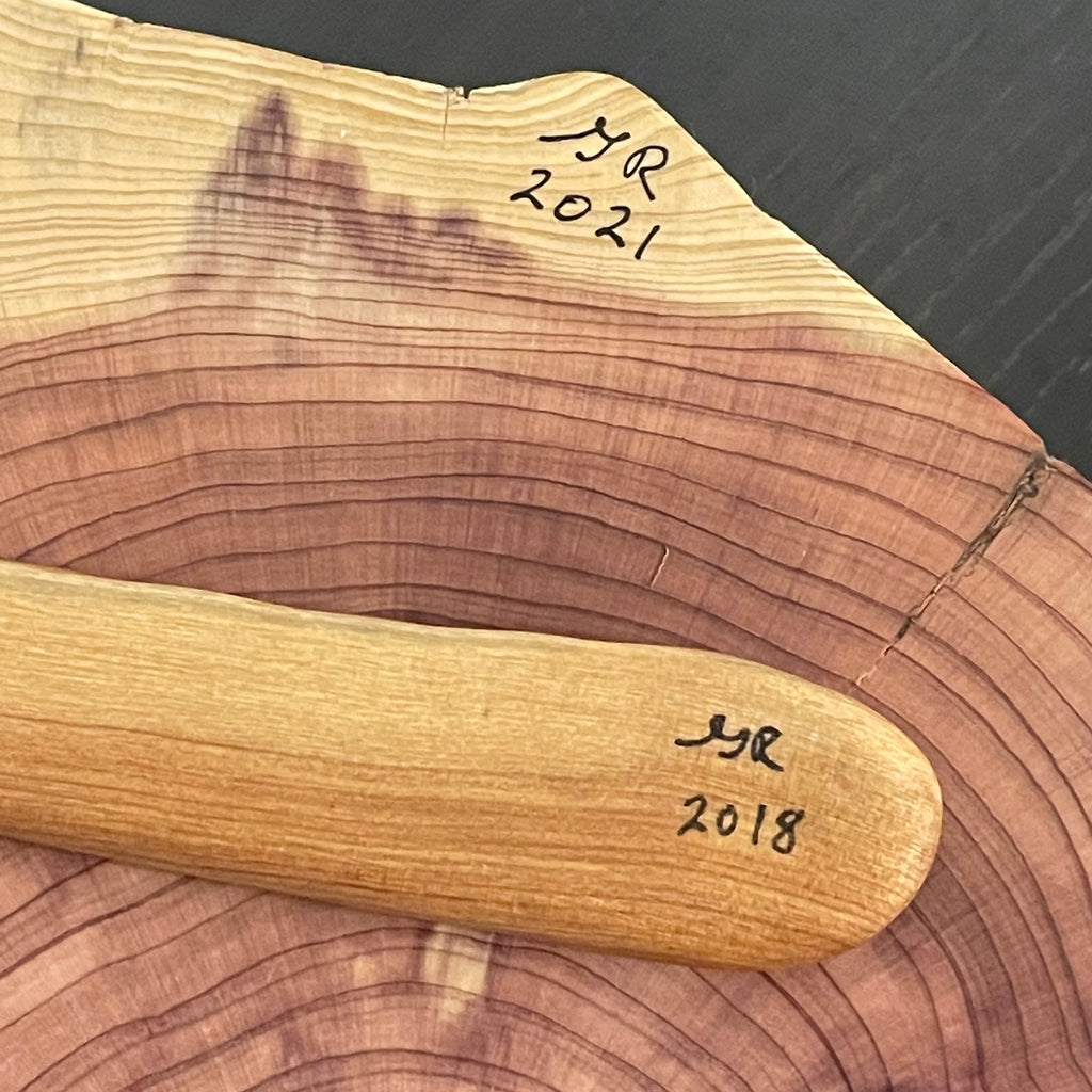2 Piece Hand Crafted Wood Charcuterie Gift Set Live Edge Cedar Round Snacking Board & Spreader Entertaining Party Hosting Holiday